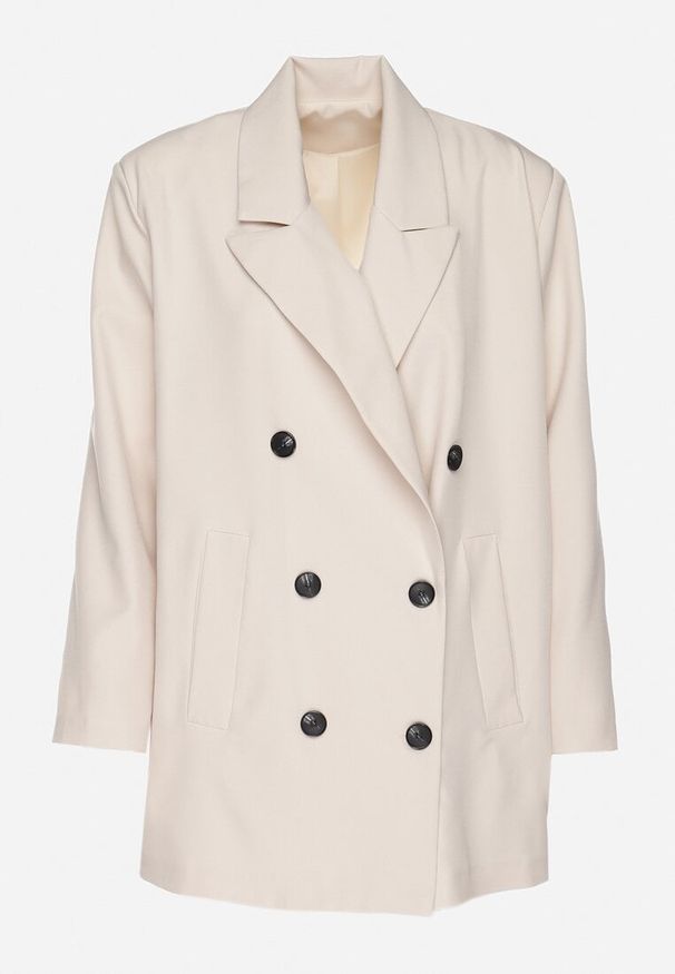 Born2be - Jasnobeżowa Dwurzędowa Marynarka o Pudełkowym Kroju Nilinne. Okazja: na co dzień, na spacer. Kolor: beżowy. Materiał: jeans. Styl: casual, elegancki