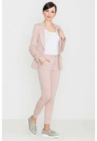 Katrus - Różowe Komfortowe Spodnie ze Złotym Suwakiem. Kolor: różowy, wielokolorowy, złoty. Materiał: poliester, elastan, wiskoza #1
