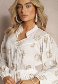 Renee - Biała Sukienka Mini w Liście o Rozkloszowanym Kroju z Falbanką Lairee. Kolor: biały. Długość: mini #3