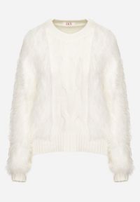 Born2be - Biały Sweter z Długim Włosiem i Dodatkiem Wełny Merithina. Kolor: biały. Materiał: wełna. Długość: długie. Styl: klasyczny, elegancki #6