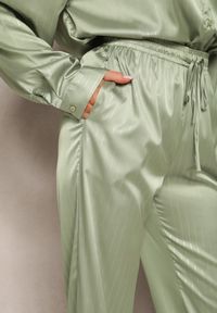 Renee - Zielone Szerokie Spodnie z Gumką w Talii i Błyszczącym Wzorem w Paski Zoyama. Kolor: zielony. Wzór: paski #4