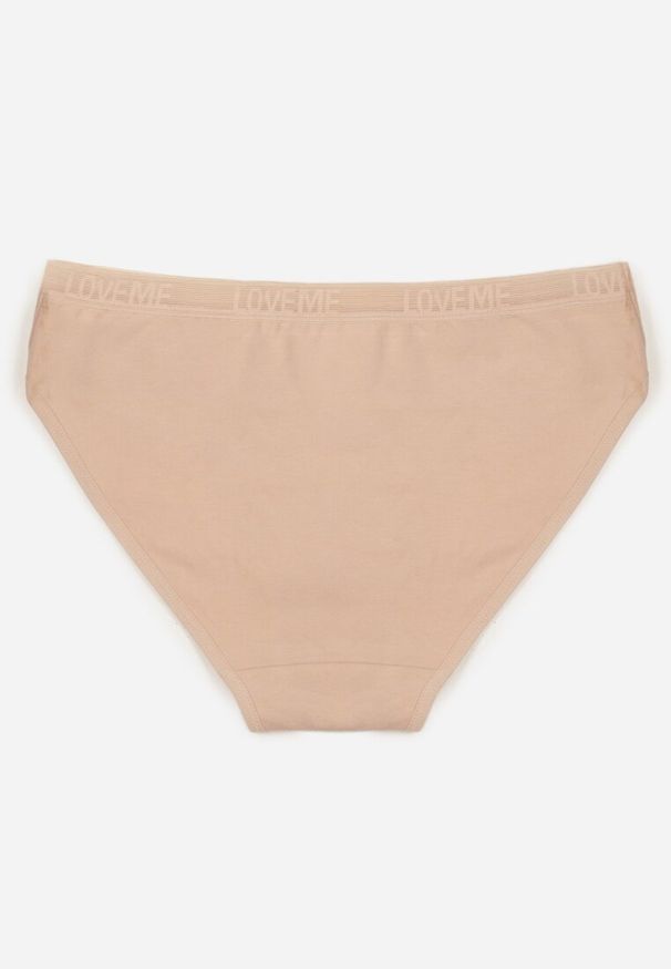 Renee - Beżowe Majtki Figi z Bawełny z Napisem Love Adririn. Kolor: beżowy. Materiał: bawełna. Wzór: napisy