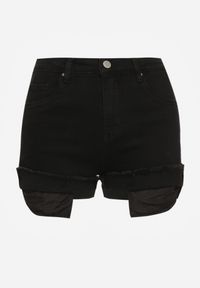 Renee - Czarne Szorty Denimowe High Waist z Efektem Push-Up i Asymetrycznymi Nogawkami Zilisea. Okazja: na co dzień. Stan: podwyższony. Kolor: czarny. Materiał: materiał. Styl: casual #4