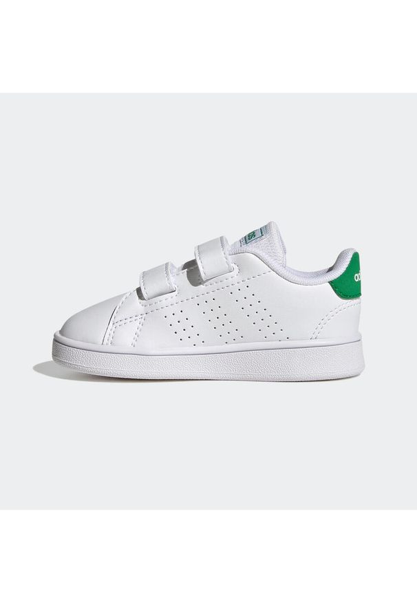 Adidas - Buty sportowe dla dzieci ADIDAS Advantage. Okazja: na uczelnię. Zapięcie: rzepy. Kolor: biały, wielokolorowy, zielony. Materiał: kauczuk. Szerokość cholewki: normalna. Wzór: paski. Model: Adidas Advantage