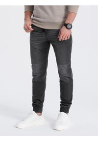Ombre Clothing - Spodnie męskie joggery jeansowe z przeszyciami - grafitowe V4 OM-PADJ-0113 - XL. Kolor: szary. Materiał: jeans #4