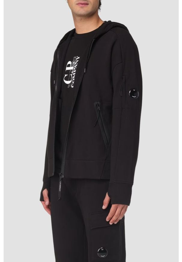 C.P. Company - C.P. COMPANY Czarna męska bluza Hooded Open, Rozmiar M. Kolor: czarny