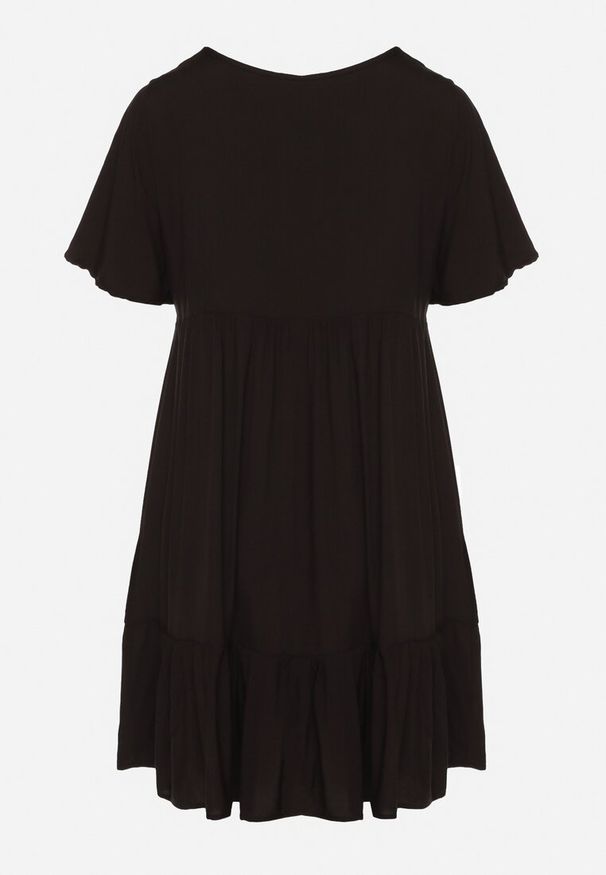 Born2be - Czarna Sukienka z Bawełny o Rozkloszowanym Kroju z Wiązaniem przy Dekolcie Mepilea. Okazja: na co dzień. Kolor: czarny. Materiał: bawełna. Długość rękawa: krótki rękaw. Sezon: wiosna, lato. Typ sukienki: rozkloszowane. Styl: klasyczny, casual, elegancki