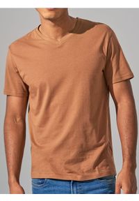 Sinsay - Koszulka - brązowy. Typ kołnierza: dekolt w serek. Kolor: brązowy. Materiał: bawełna. Długość rękawa: krótki rękaw. Długość: krótkie