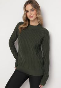 Born2be - Ciemnozielony Klasyczny Sweter z Golfem Nordda. Typ kołnierza: golf. Kolor: zielony. Materiał: bawełna. Styl: klasyczny #3