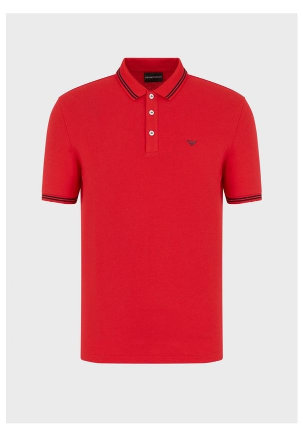 Emporio Armani - EMPORIO ARMANI Męska, czerwona, koszulka polo, Rozmiar S. Typ kołnierza: polo. Kolor: czerwony. Materiał: elastan, dzianina, bawełna. Wzór: nadruk