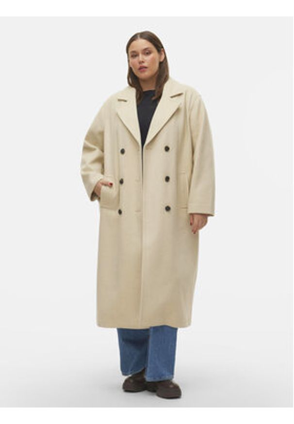 Vero Moda Curve Płaszcz przejściowy 10297180 Écru Regular Fit. Materiał: syntetyk