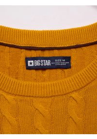 Big-Star - Sweter męski ze splotem warkoczowym żołty Amaris 201. Okazja: na co dzień. Kolor: żółty. Materiał: jeans, dzianina. Wzór: ze splotem. Styl: klasyczny, casual