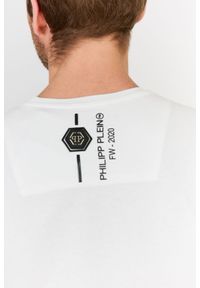 Philipp Plein - PHILIPP PLEIN Biały t-shirt z czaszką i logo. Kolor: biały. Materiał: prążkowany. Wzór: aplikacja #6