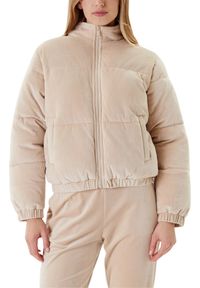 Guess - GUESS Beżowa zamszowa damska kurtka Couture Puffer. Kolor: beżowy. Materiał: zamsz #7
