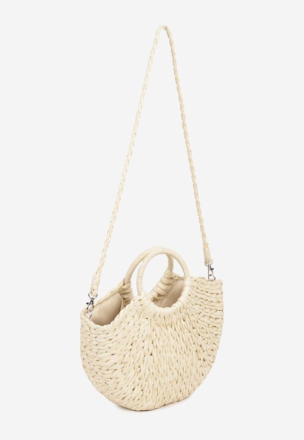 Born2be - Beżowa Półokrągła Pleciona Torebka z Dwoma Rączkami Revilarae. Kolor: beżowy. Styl: elegancki, casual
