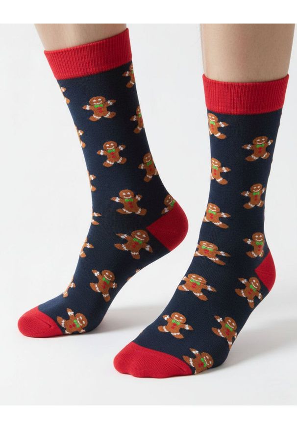 His Story - Tematyczne Skarpetki Bawełniane - Ciastek na Granatowym Tle. Kolor: niebieski. Materiał: poliamid, bawełna, elastan