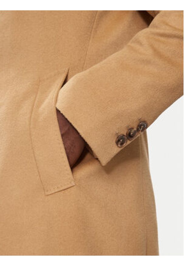 BOSS - Boss Płaszcz wełniany H-Hyde 50525739 Beżowy Slim Fit. Kolor: beżowy. Materiał: wełna