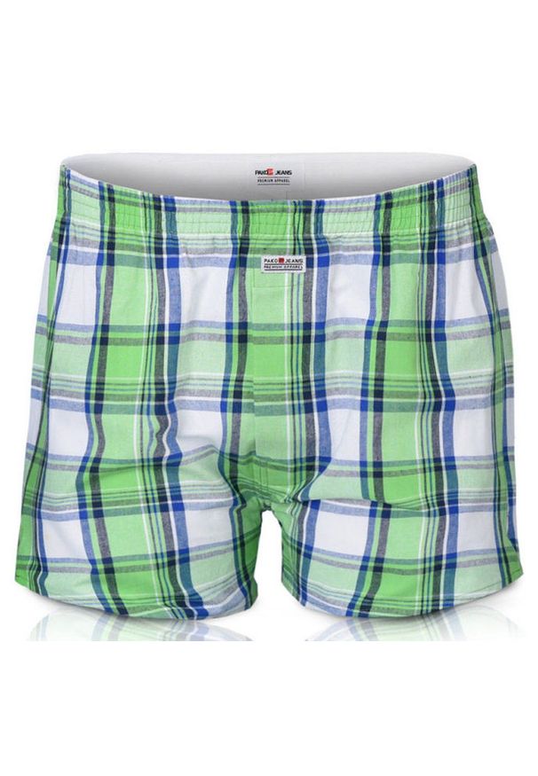 Luźne Męskie Bokserki, Bawełniane - Pako Jeans - Zielone w Kratę. Kolor: zielony. Materiał: bawełna