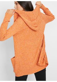Sweter bez zapięcia z kapturem bonprix miodowy melanż. Typ kołnierza: kaptur. Kolor: pomarańczowy. Długość: długie. Wzór: melanż #2