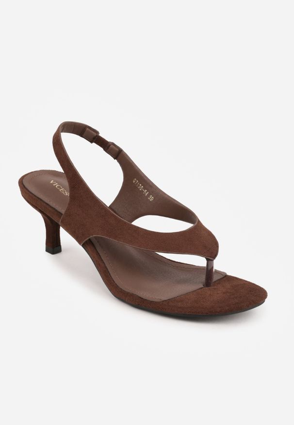 Renee - Brązowe Sandały VICES Japonki na Obcasie Kaczuszka Nesadella. Kolor: brązowy. Obcas: na obcasie. Styl: wakacyjny. Wysokość obcasa: średni