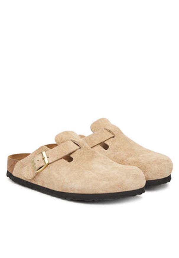 Birkenstock Klapki Boston 1030883 Beżowy. Kolor: beżowy. Materiał: zamsz, skóra