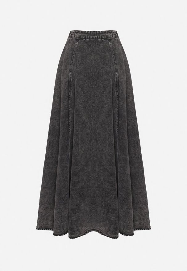 Born2be - Czarna Bawełniana Spódnica Jeansowa Maxi Rozkloszowana z Łańcuszkiem Zallire. Kolor: czarny. Materiał: jeans, bawełna. Styl: boho