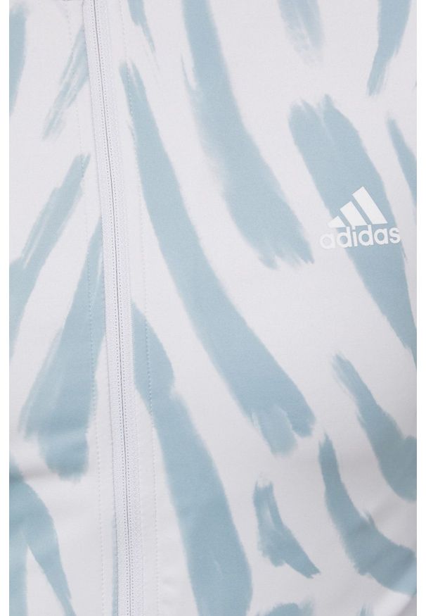 adidas Performance bluza do biegania Run Icon damska kolor szary z kapturem wzorzysta. Typ kołnierza: kaptur. Kolor: szary. Materiał: materiał, skóra, dzianina. Wzór: ze splotem