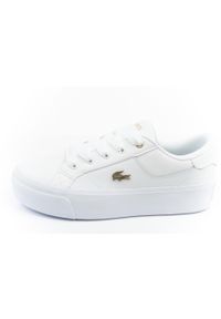 Tenisówki Lacoste Model Ziane Kolor Biały. Kolor: biały, żółty, wielokolorowy. Materiał: skóra, tkanina. Obcas: na platformie