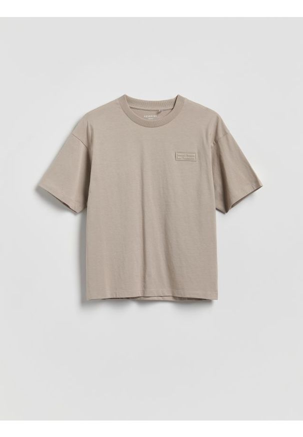 Reserved - Bawełniany t-shirt - beżowy. Kolor: beżowy. Materiał: bawełna