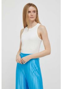 TOMMY HILFIGER - Tommy Hilfiger top damski kolor beżowy. Kolor: beżowy. Materiał: włókno, dzianina. Długość rękawa: na ramiączkach. Wzór: gładki