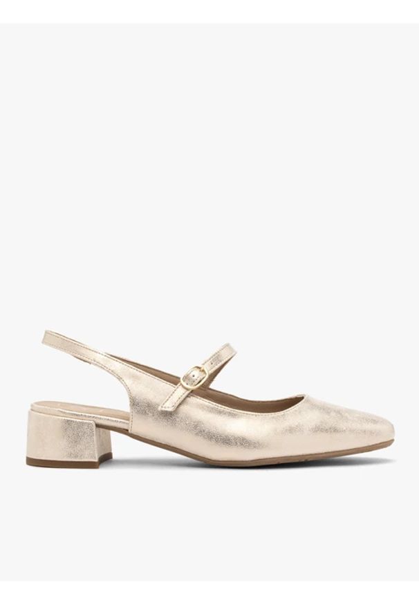 Ryłko - Platynowe czółenka na niskim klocku. Nosek buta: okrągły. Kolor: szary. Materiał: guma, skóra, syntetyk. Szerokość cholewki: normalna. Obcas: na obcasie. Styl: street. Wysokość obcasa: średni