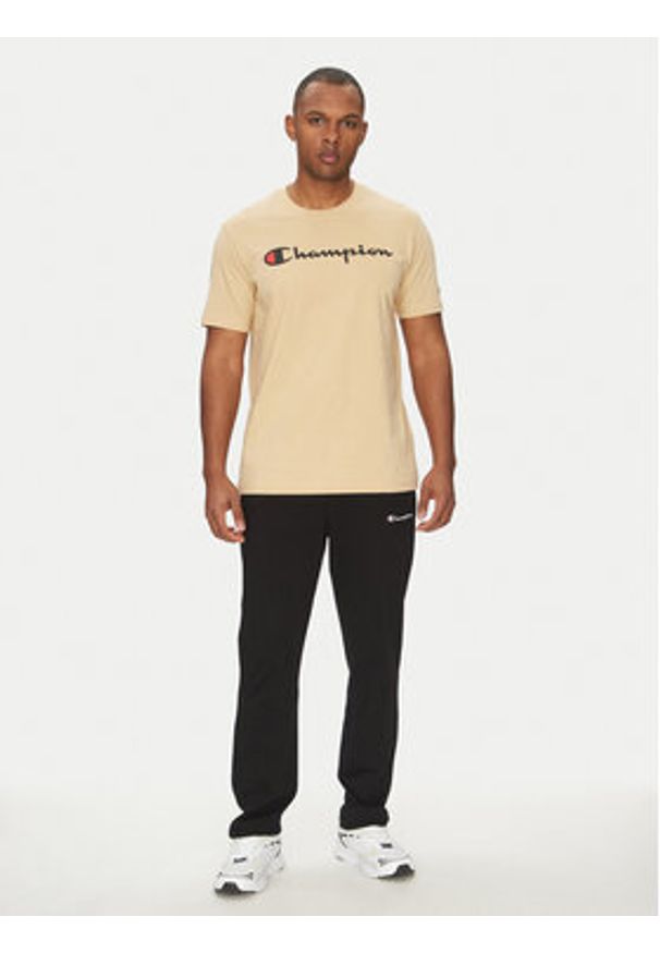 Champion T-Shirt 220256 Beżowy Regular Fit. Kolor: beżowy. Materiał: bawełna