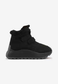 Renee - Czarne Sneakersy Śniegowce Vices z Futerkiem na Platformie Zapinane na Rzep Nelosena. Okazja: na spacer. Zapięcie: rzepy. Kolor: czarny. Materiał: futro. Szerokość cholewki: normalna. Sezon: zima. Obcas: na platformie. Sport: turystyka piesza