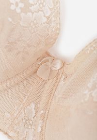 Renee - Jasnobeżowy Full Cup Biustonosz z Koronką Vikonie. Kolor: beżowy. Materiał: koronka. Wzór: koronka #4