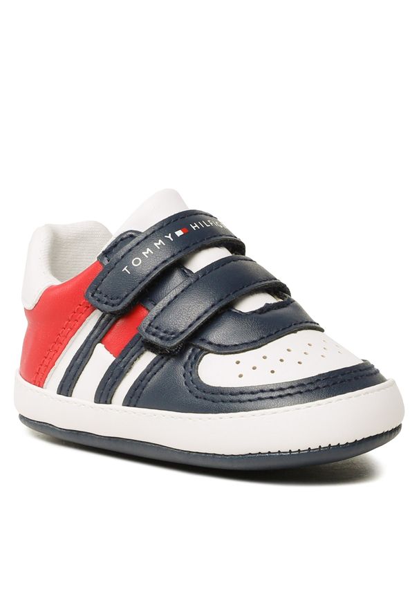 TOMMY HILFIGER - Sneakersy Tommy Hilfiger Flag Velcro Shoe T0B4-32815-1582 Blue/White/Red Y004. Kolor: biały. Materiał: skóra