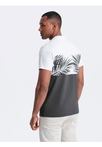 Ombre Clothing - T-shirt meski dwukolorowy z nadrukiem w liście palmy - grafitowy V2. Kolor: szary. Materiał: bawełna, jersey, dzianina. Wzór: nadruk. Sezon: lato. Styl: wakacyjny #5