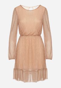 Born2be - Szampańska Sukienka z Wiskozy Ozdobiona Metaliczną Nicią Meliorea. Kolor: złoty. Materiał: wiskoza. Wzór: aplikacja. Styl: klasyczny, elegancki #4