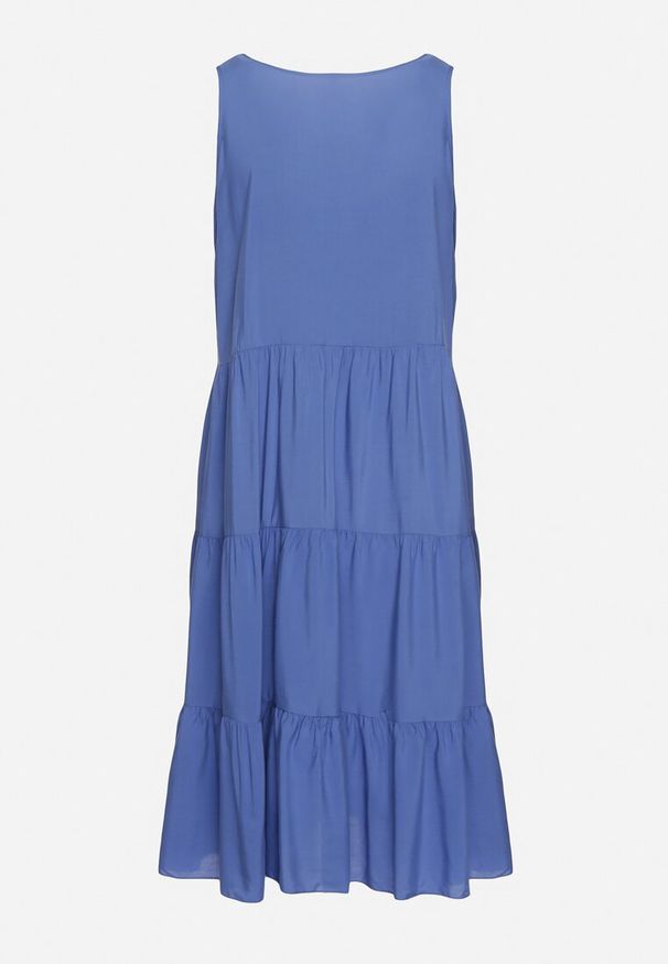 Born2be - Niebieska Rozkloszowana Sukienka z Bawełny na Ramiączkach Zasea. Okazja: na co dzień, na randkę. Typ kołnierza: dekolt w kształcie V. Kolor: niebieski. Materiał: bawełna. Długość rękawa: na ramiączkach. Styl: casual, elegancki