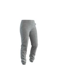 NYAMBA - Spodnie dresowe damskie Domyos Gym & Pilates 500 Slim. Stan: podwyższony. Kolor: szary. Materiał: materiał, elastan, poliester, bawełna. Wzór: ze splotem. Sport: joga i pilates