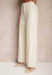 Renee - Beżowe Spodnie z Bawełną o Szerokim Kroju High Waist Feneliona. Okazja: na co dzień. Stan: podwyższony. Kolor: beżowy. Materiał: bawełna. Styl: casual #5