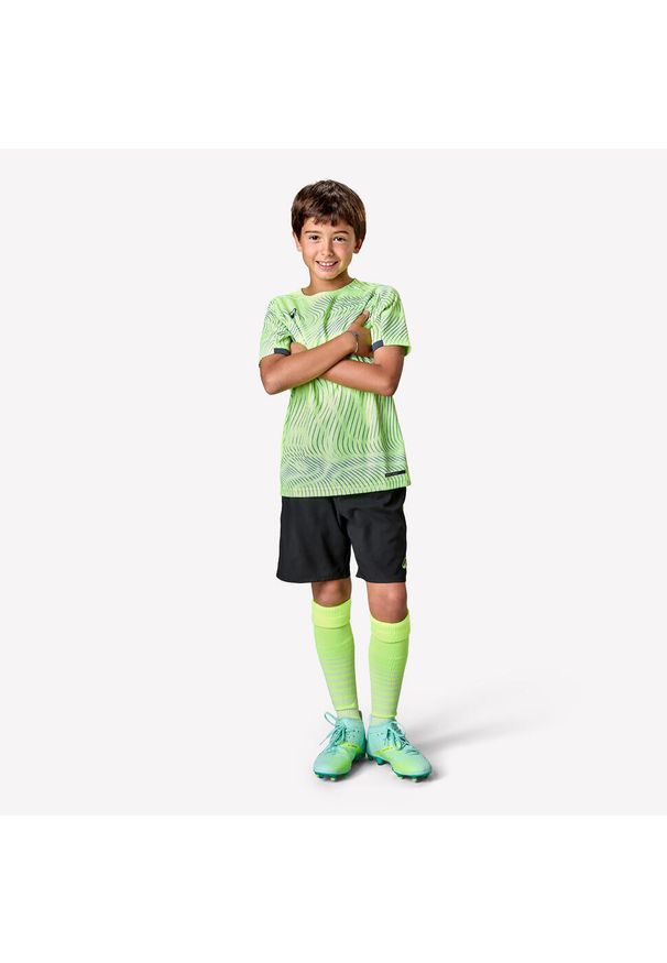 KIPSTA - Koszulka piłkarska dla dzieci Kipsta Viralto Wave. Kolor: żółty, szary, wielokolorowy, zielony. Materiał: poliester, materiał, tkanina. Sport: piłka nożna