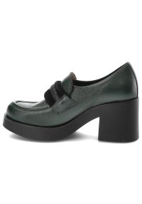 Zielone Półbuty Lemar Wygodne Skórzane Buty na Jesień. Zapięcie: pasek. Kolor: zielony. Materiał: skóra. Sezon: jesień. Obcas: na obcasie. Styl: elegancki. Wysokość obcasa: średni #6