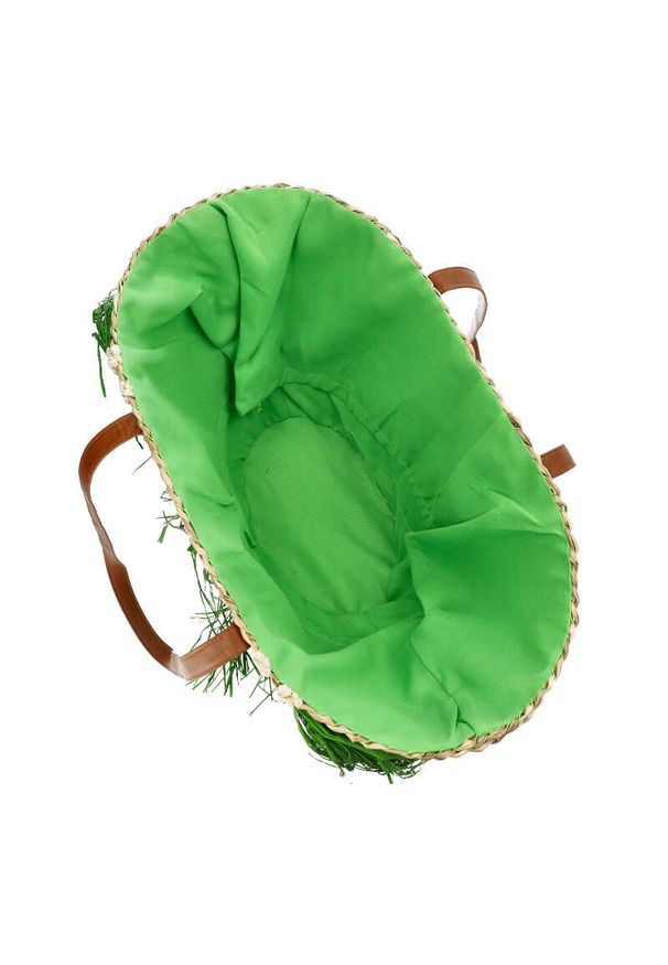 Sca'viola - Zielona Torebka Damska Sca'Viola Stylowy Koszyk Boho. Kolor: zielony. Sezon: lato. Dodatki: z frędzlami. Materiał: skórzane. Styl: boho, elegancki