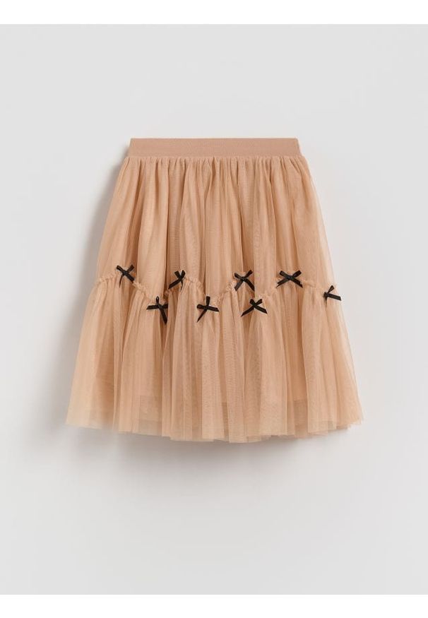 Reserved - Tiulowa spódnica z kokardkami - beżowy. Kolor: beżowy. Materiał: tiul