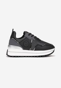 Renee - Czarne Sneakersy Zdobione Brokatem i Metalicznymi Wstawkami Olythea. Kolor: czarny. Wzór: aplikacja #2