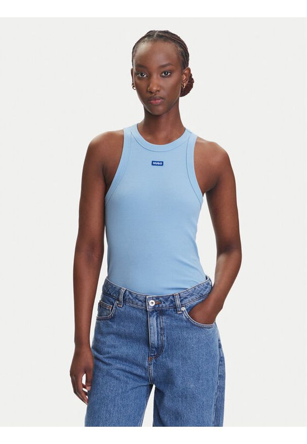 Hugo - HUGO Top Easy 50508857 Błękitny Slim Fit. Kolor: niebieski. Materiał: bawełna