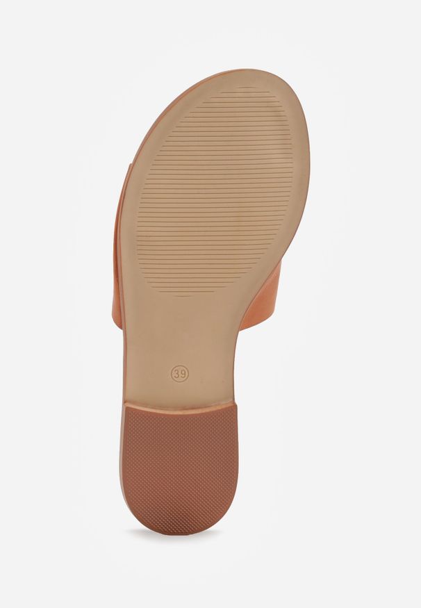 Born2be - Jasnobrązowe Klapki VICES z Biżuteryjnym Detalem w Kształcie Łuku Himemelle. Okazja: do pracy, na co dzień. Kolor: brązowy. Materiał: len, jeans, koronka. Wzór: aplikacja. Styl: elegancki, klasyczny, casual