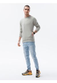 Ombre Clothing - Bluza męska bez kaptura B1156 - jasnoszara - XXL. Typ kołnierza: bez kaptura. Kolor: szary. Materiał: bawełna, dresówka, dzianina, jeans, poliester #4