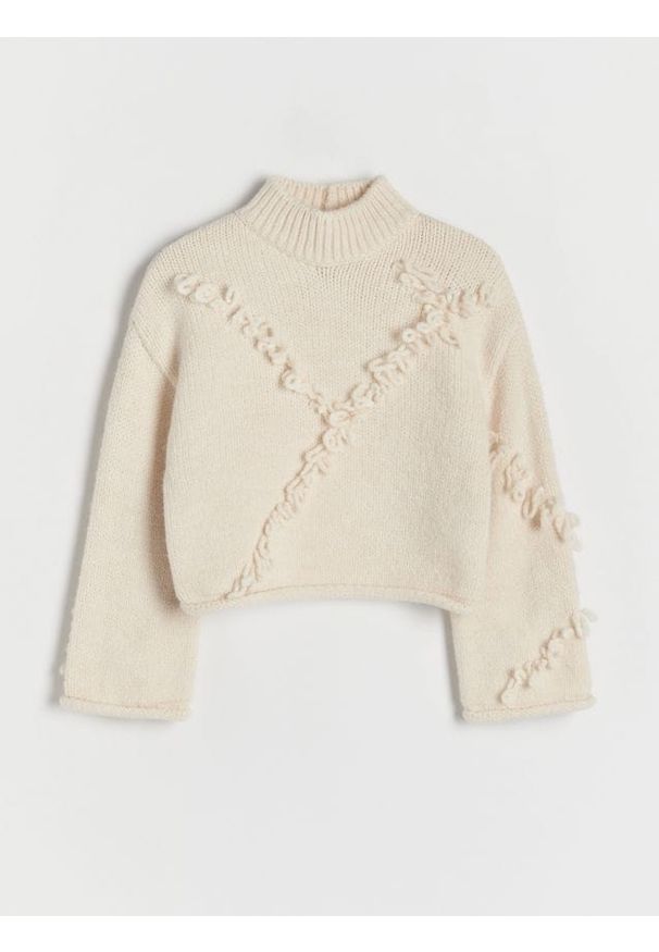 Reserved - Sweter z frędzlami - złamana biel. Materiał: dzianina