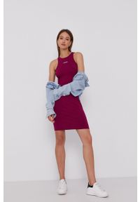 Calvin Klein Jeans - Sukienka. Kolor: fioletowy. Materiał: dzianina. Wzór: gładki. Typ sukienki: rozkloszowane #4
